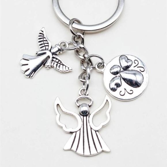 3 Angel Charm Keychain Silver Plated Halo - Picture 3 of 6